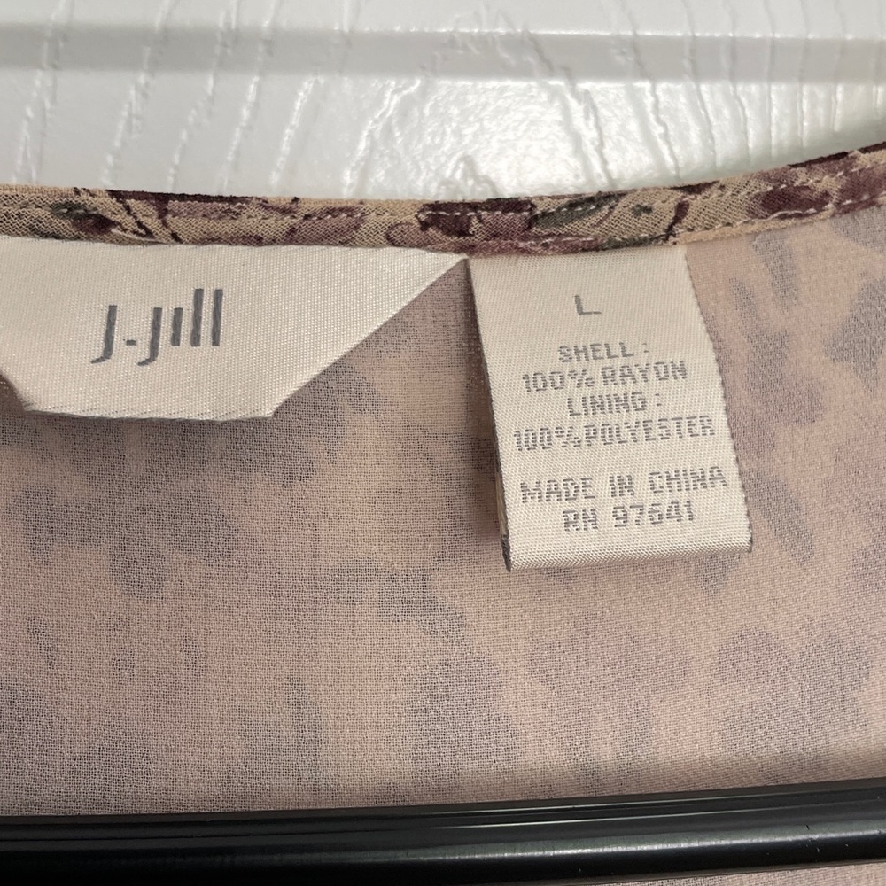 J. Jill Long Sleeve Dress Burgundy and Beige floral on neutral background size L - Picture 3 of 9